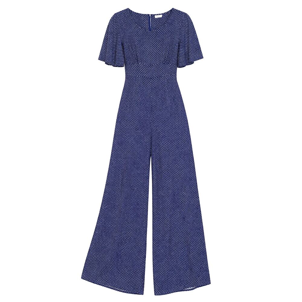 Vintage Short Sleeve Jumpsuit Romper Blue Heart Pattern Flutter Sleeve Size 8